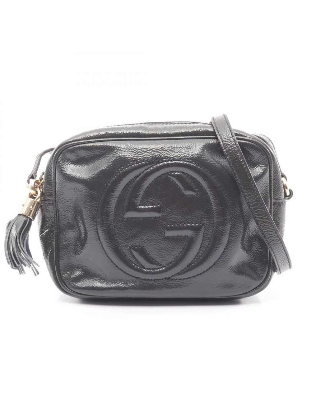 Gucci Shoulder Bag Soho Interlocking Navy Patent Leather laba